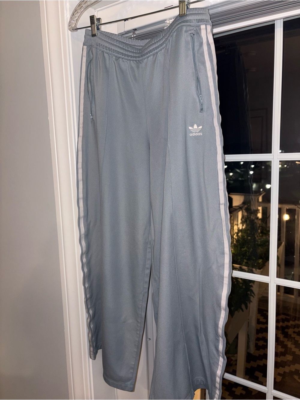 Adidas Women’s Pale Blue Joggers with White Stripes